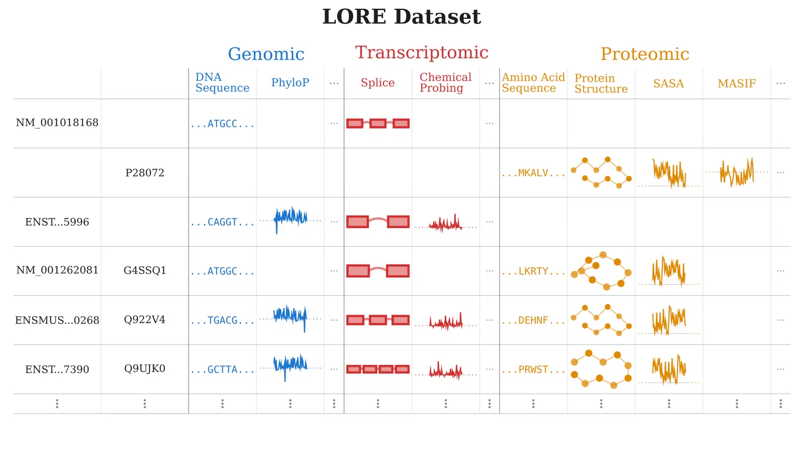 LORE dataset table